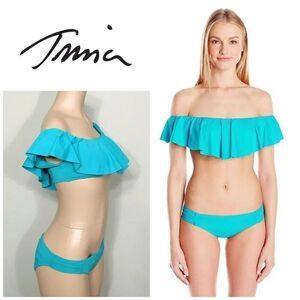 Ruffled Off The Shoulder Bandeau Bikini Set. NWT